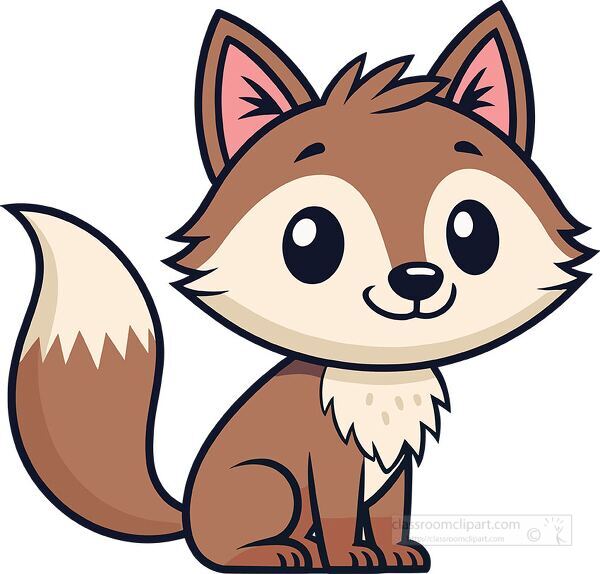 vector illustration of a brown fox sitting with a happy expression and fluffy tail