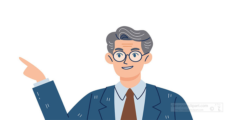 Friendly business consultant pointing with confident gesture in modern cartoon style