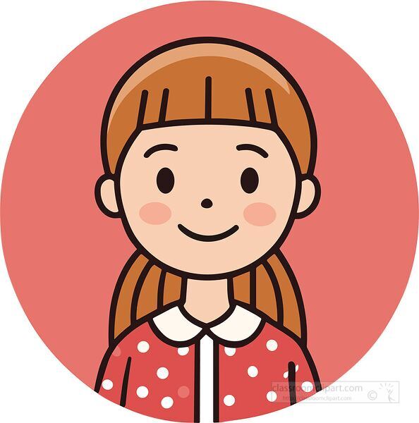 ute flat style illustration of a happy girl with pigtails wearing a red polka dot dress ideal for kids designs or profile icons