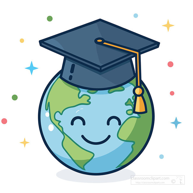 Cute world globe character wearing a graduation cap to represent global learning and academic achievement