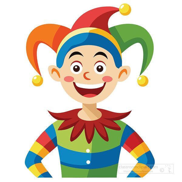 bright jester in colorful outfit smiling great for carnival art party themes and festive designs