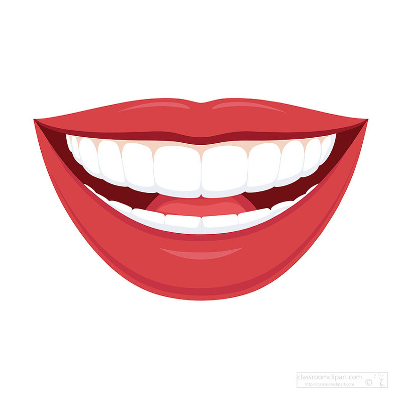 Glossy red lips smiling with bright white teeth in clean vector style