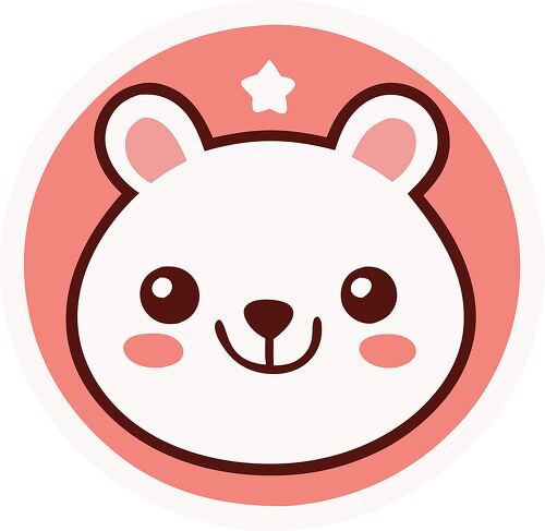 A round pink sticker featuring an adorable polar bear face with a happy expression