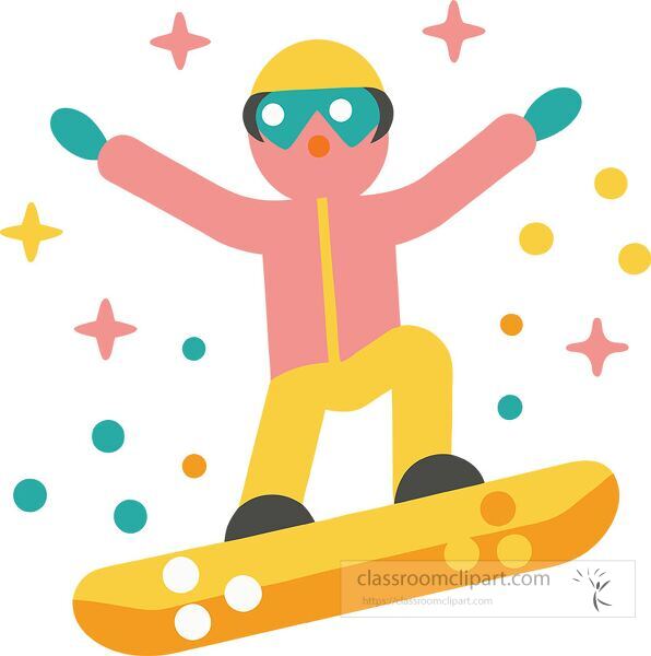 A vibrant depiction of a snowboarder performing tricks