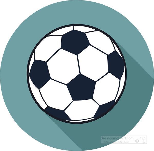 flat vector icon of a classic black and white soccer ball over a teal circle