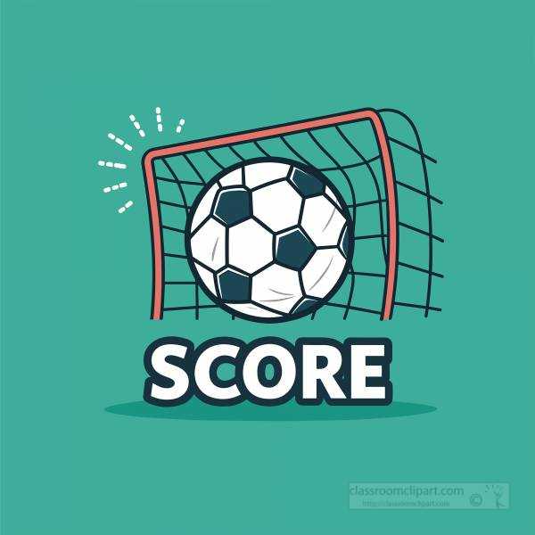 illustration of a soccer ball hitting the goal net with score text highlighting an exciting game moment