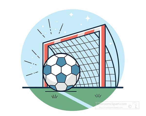 soccer ball scoring into the goal with bright spark effects and a green field background