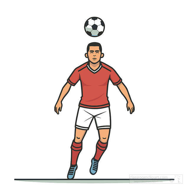 Soccer player in a red jersey positioned under the ball for a header move