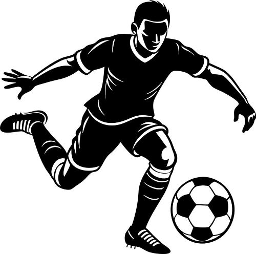 Silhouette of a soccer player kicking a ball