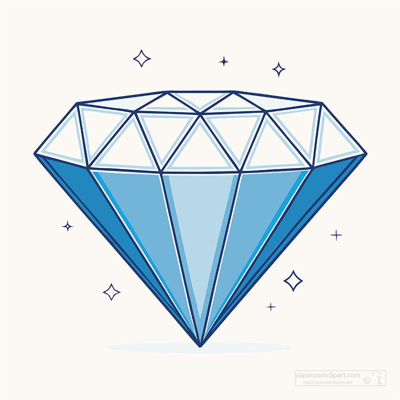 blue diamond gemstone with bright facets shines against a light background