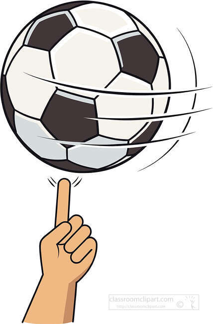 Hand spinning a soccer ball on one finger with motion lines