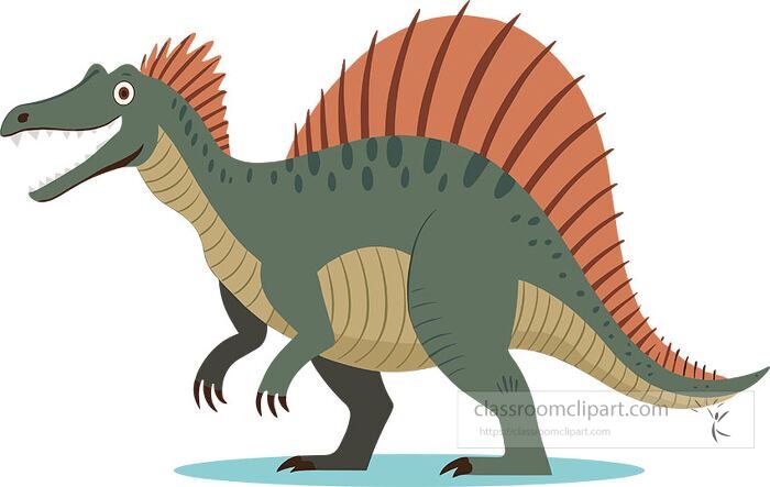 Cartoon spinosaurus dinosaur with signature sailback ideal for learning materials