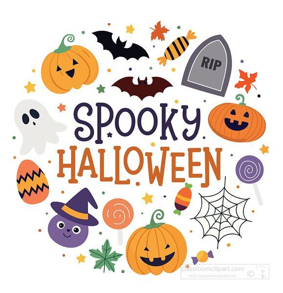 Fun spooky Halloween design with pumpkins ghosts bats candy and tombstone perfect for kids party decorations posters and seasonal crafts