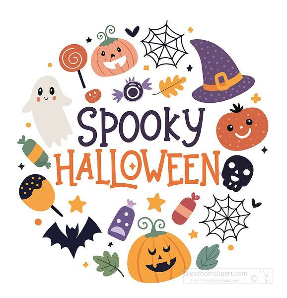 Cute spooky Halloween design featuring pumpkins ghosts witch hat candy bats and spider webs perfect for seasonal decorations and crafts