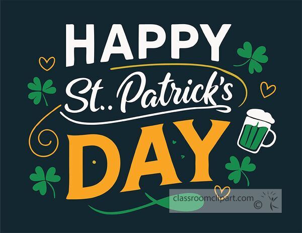 Colorful design featuring St Patricks Day greeting and symbols of celebration