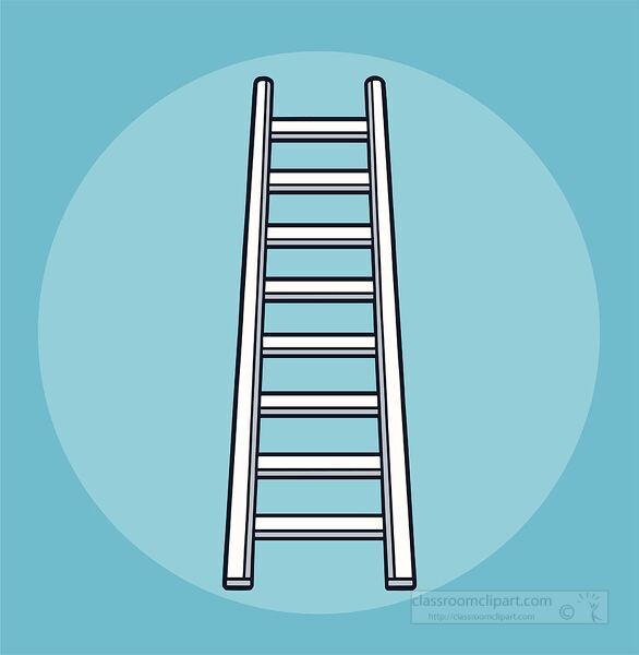 simple flat illustration of a tall ladder isolated on blue circle background used for climbing or repairs