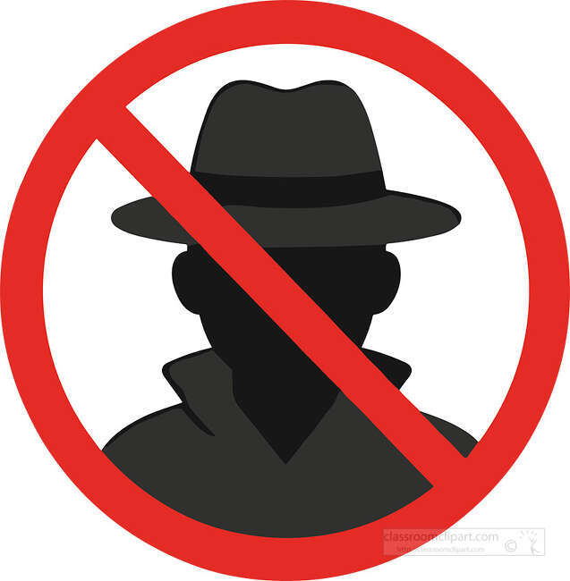 Dark stranger silhouette wearing a hat behind a red prohibition symbol