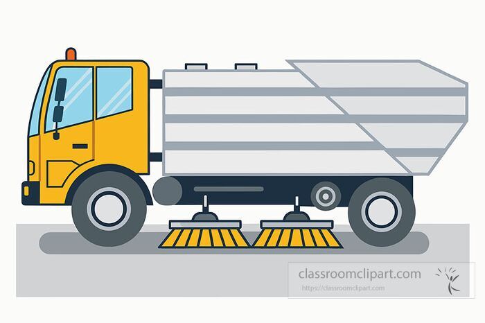 vector clipart of a street sweeper truck cleaning the road with large rotating brushes used for sanitation and city maintenance
