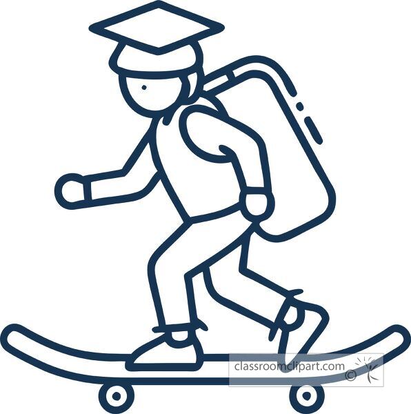 Student rides skateboard with backpack on icon