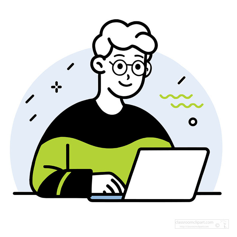 Student sitting at desk working on computer in modern style