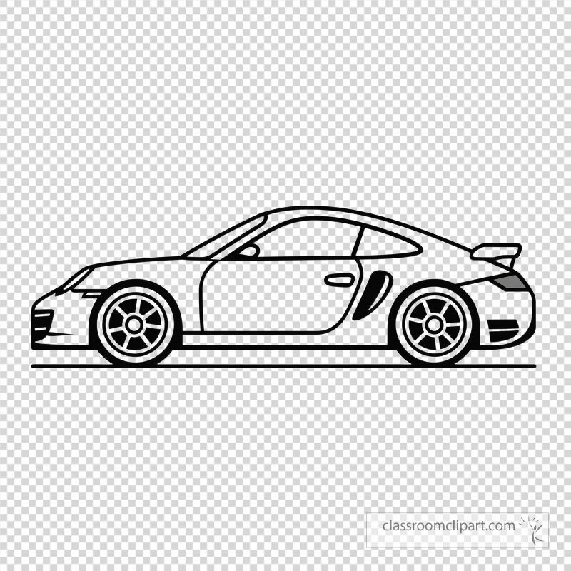 A sleek side view of a sports car is presented in clear lines ready for coloring Perfect for creative projects or art therapy this design captures speed and elegance