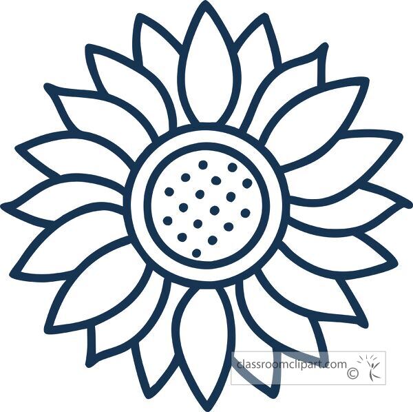 line art of a sunflower with distinct petals