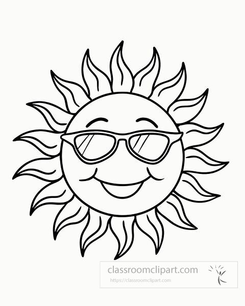 smiling sun with sunglasses coloring page