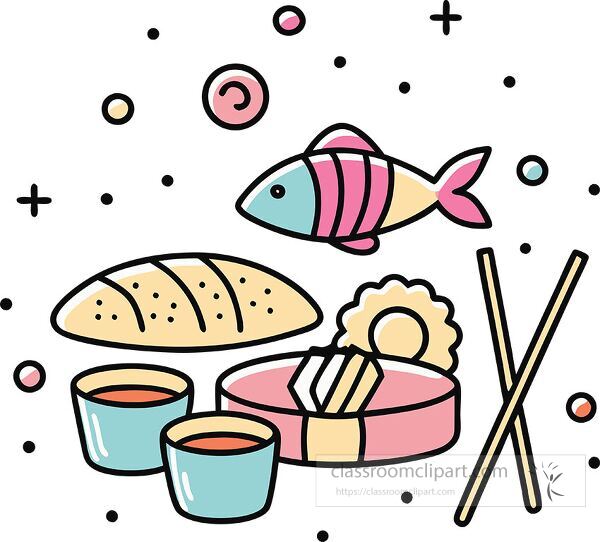 sushi sashimi Whimsy Pastel Doodle clip art