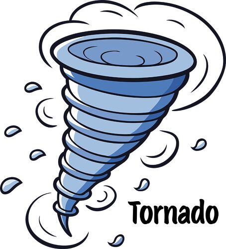 A powerful tornado spins fiercely launching debris into the air