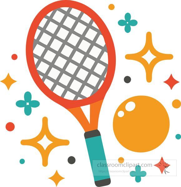 Colorful clip art featuring a table tennis paddle and ball design