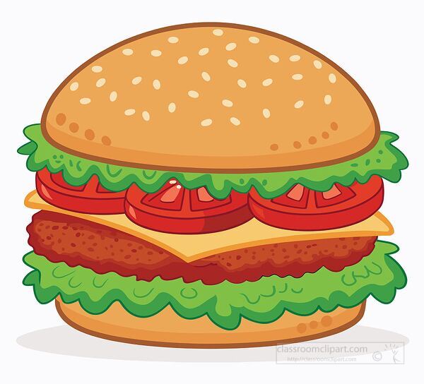 A large juicy chicken burger layered with lettuce cheese tomato and a seeded bun