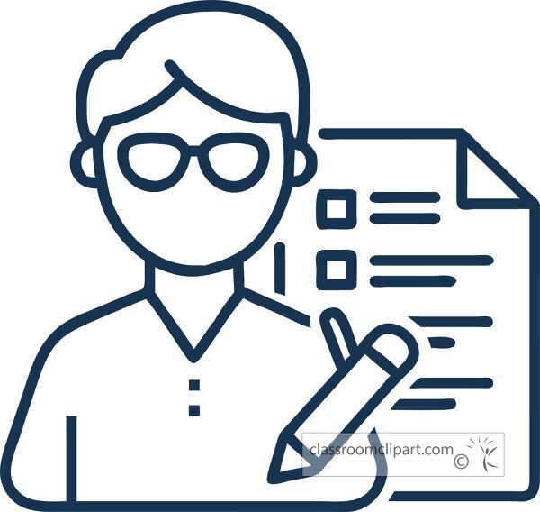 teacher marking papers line icon