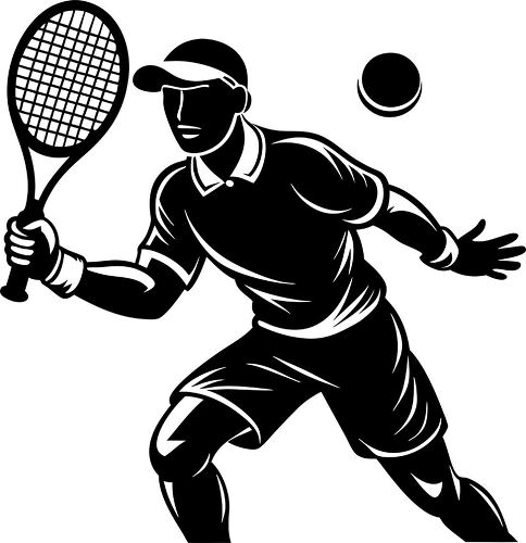 Silhouette of a tennis player in motion preparing to serve