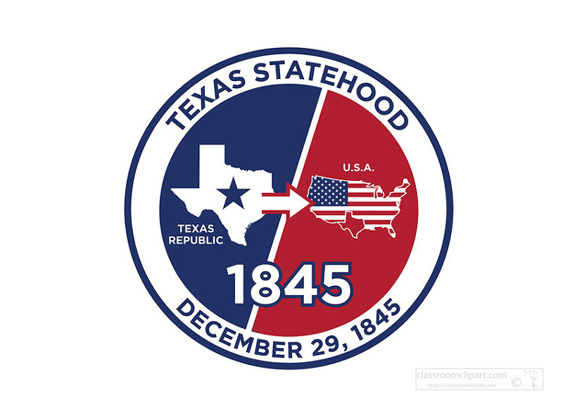 Texas statehood 1845 badge showing Texas republic joining the USA