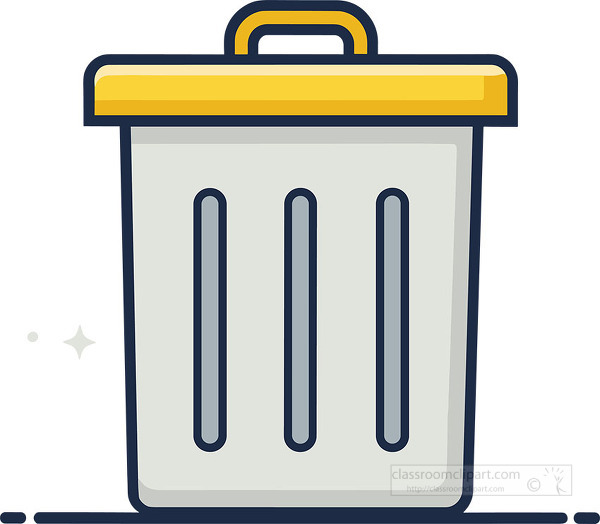 silver metal trash can with lid shown in a clean flat vector style on an orange circle background