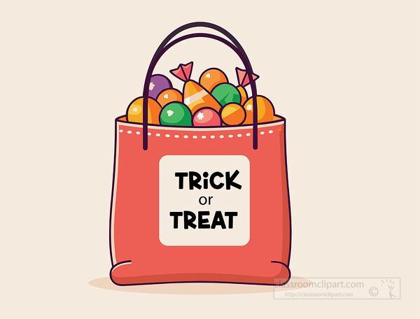 Halloween trick or treat bag filled with colorful candy and sweets perfect for holiday designs and party themes