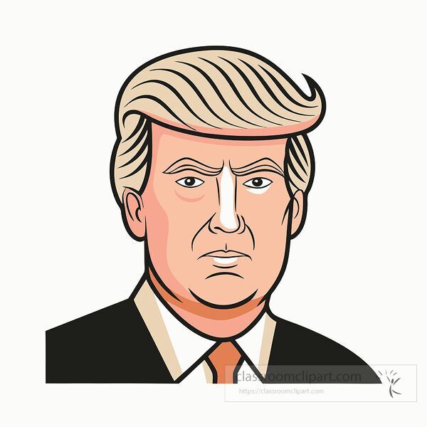 A clean and bold depiction of President Donald Trump drawn simply.