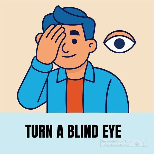 turn a blind eye idiom vector art
