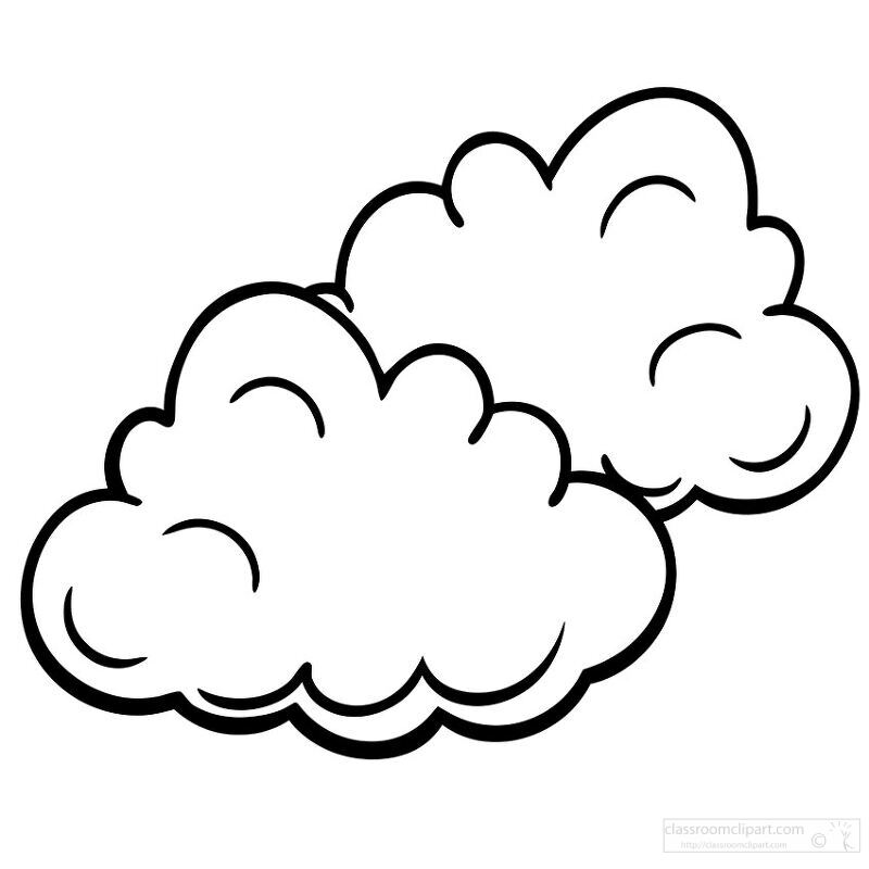 Two fluffy clouds with a simple outline, suitable for children