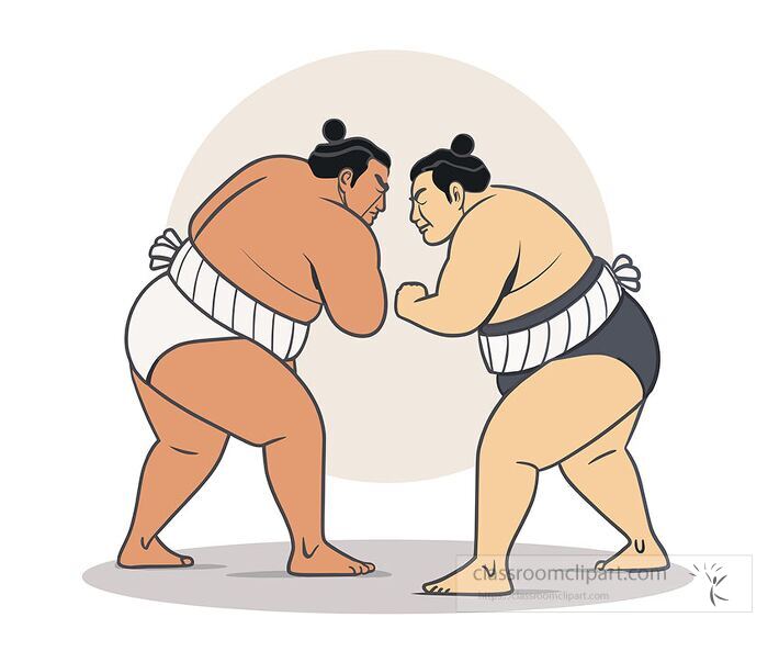 Flat vector illustration of two sumo wrestlers confronting each other in a match