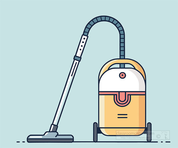 red and gray vacuum cleaner with a long hose and handle displayed in a flat modern style