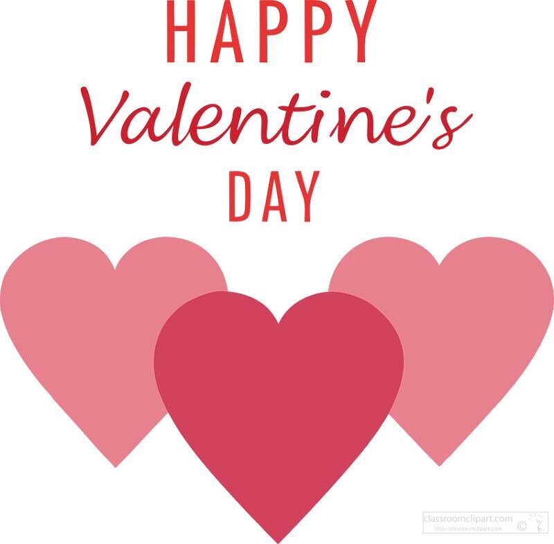 Colorful heart shapes in various shades of pink and red convey love and joy for Valentines Day. Bright letters express warm wishes creating a festive atmosphere for this special occasion.