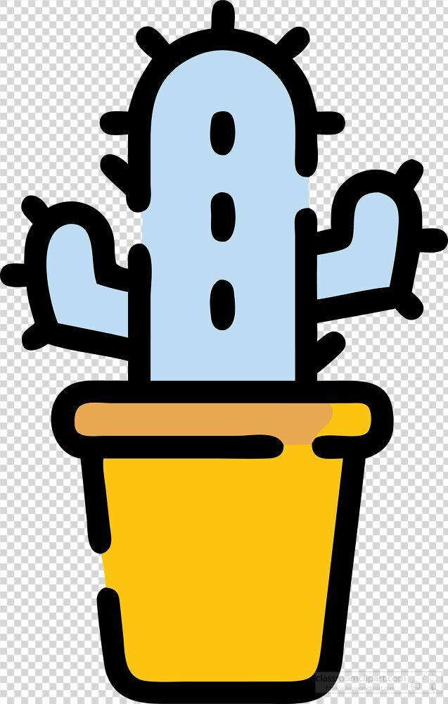 A whimsical cactus with multiple arms stands proudly in a bright yellow pot. The playful colors and outline suggest a cheerful atmosphere, perfect for any creative project or decor.