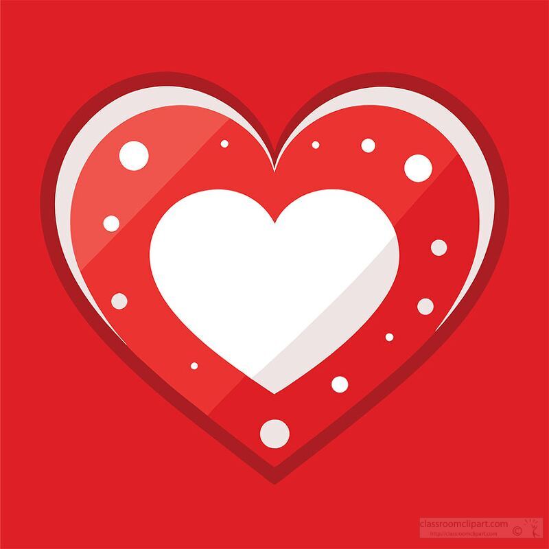 A vivid heart shape surrounded by playful polka dots brings joy and warmth. The vibrant red backdrop enhances the cheerful and romantic theme inviting feelings of love and happiness.