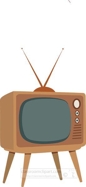 Simple cartoon vector illustration of a vintage television set, useful for media history lessons and classroom projects about technology inventions.