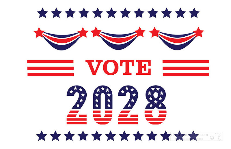 A patriotic vote 2026 banner with stars stripes and ribbon elements designed for election campaigns and voter awareness promotions