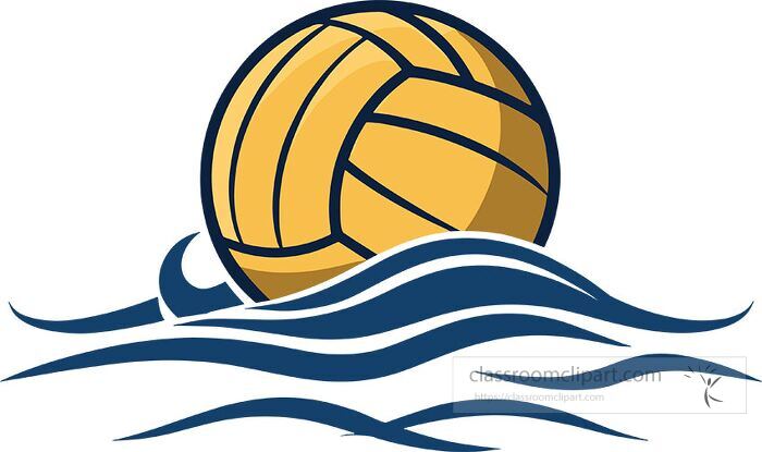 Flat vector illustration of a yellow water polo ball floating on stylized blue waves