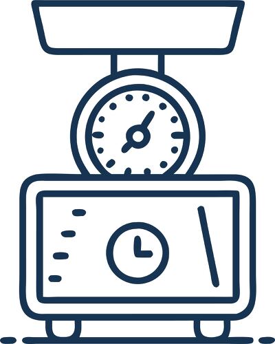 A weight scale icon illustrates a device used for measuring weight promoting health and fitness.