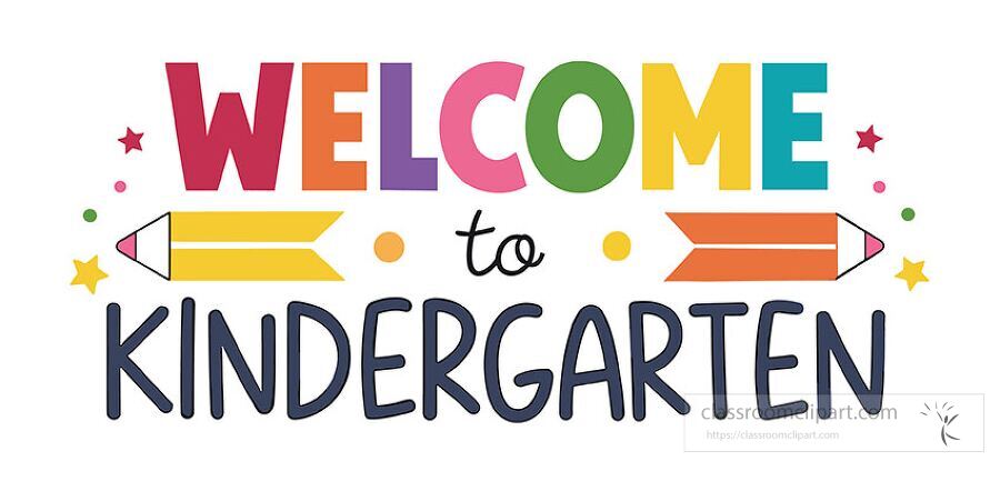 Vibrant and cheerful welcome to kindergarten vector with colorful letters two pencils and playful decorations perfect for classroom signs digital materials and educational printables