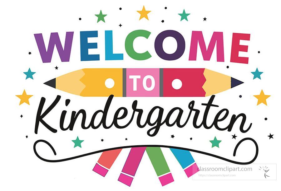 welcome to kindergarten vector design with pencils stars and bright colorful text styled for early education classrooms and printable learning materials